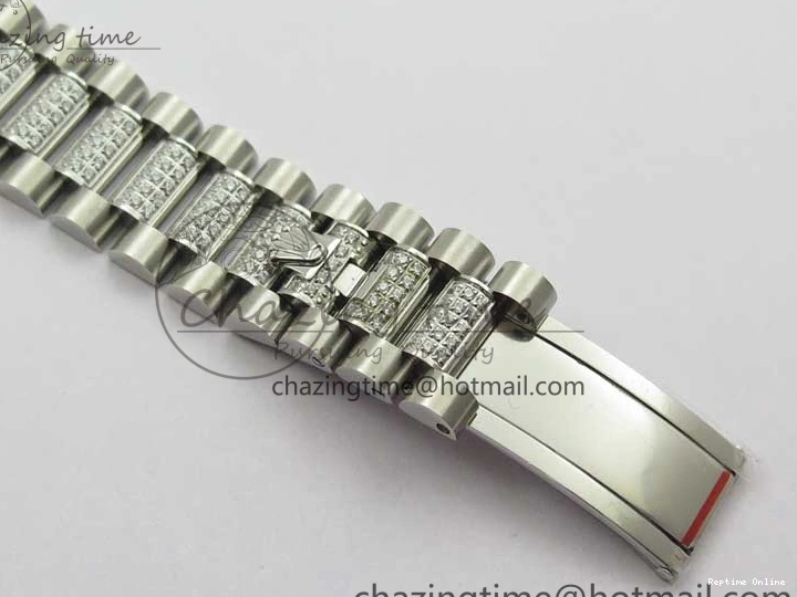 0517 SmoothTexture Day-Date 36mm 128239 SS Crystal BP Best Edition Black MOP Crystal Marker Dial on SS President Bracelet A 2681